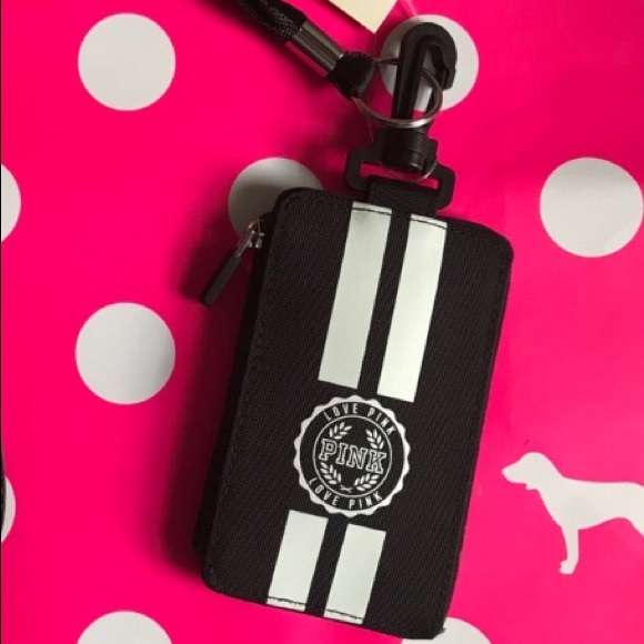 PINK Victoria's Secret Accessories - NWT💕VS PINK BLACK & WHITE LOGO LANYARD ID HOLDER